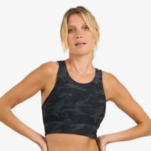 Vuori elevation sports bra, black camo, high neck, size small